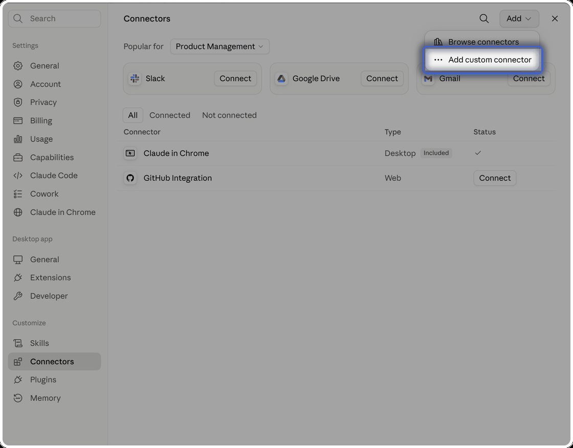 Screenshot: Open Connectors