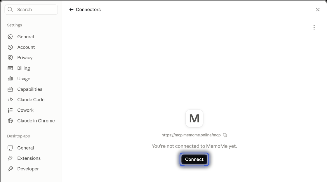 Screenshot: Click Connect